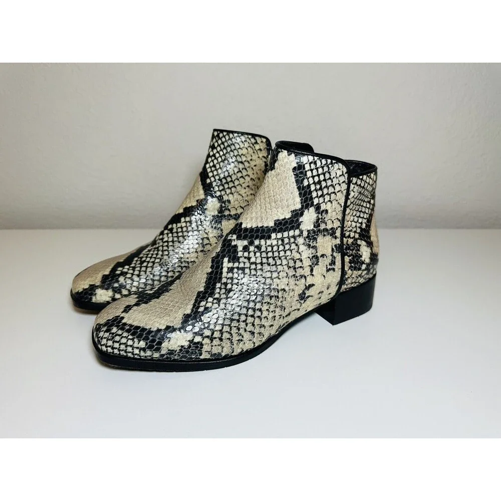 Aquatalia Fuoco Cream Black Snake Print Leather Ankle Booties Women's 5.5